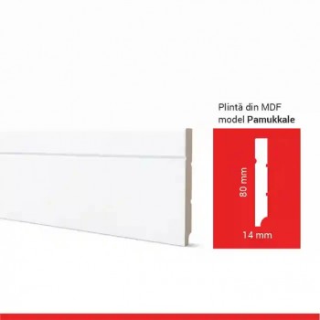 Plintă de podea din MDF Arbiton Pamukkale albă 80x14x2440 mm