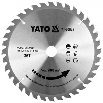Диск пильный по дереву YATO 185х20 мм, 36 зубьев, TCT YT-60622