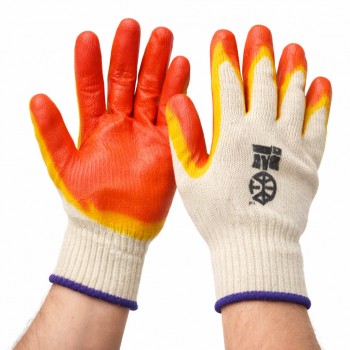 Перчатки с односторонним латексным покрытием BAUWELT оранжевые, размер L (Арт. 24223)