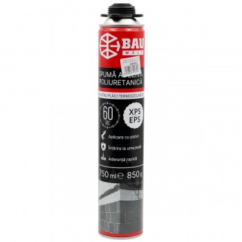 Spumă adezivă poliuretanică Bau Welt pentru plăci de polistiren XPS și EPS, aplicare cu pistol, 750 ml, 850 g