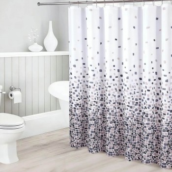 Штора для душа Hydro-S Mosaic 180х180 см, полиэстер, бело-серо-бежевая, с 12 кольцами