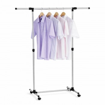 Suport pentru haine metalic pe roți, telescopic, cu 1 bară, de podea (Art. 46-24)