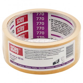 Bandă dublu adezivă Scley 770, 38 mm x 10 m, polipropilenă, galbenă 0310-701038