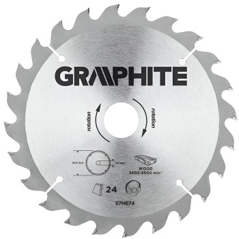 Disc pentru ferestrău pentru lemn Graphite 57H674 200x30 mm, 24 dinți