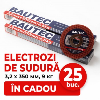 Сварочные электроды BAUTEC 3,2 мм х 350 мм, 9 кг + 25 дисков 125х1,0х22,23 мм В ПОДАРОК