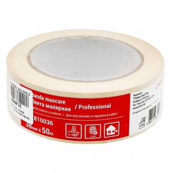 Bandă de mascare pentru lucrări interioare și exterioare Lider 38 mm x 50 m galbenă (Art. 810036)