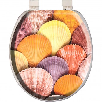 Сиденье для унитаза мягкое Softy с рисунком разноцветных ракушек, пластиковое, белое