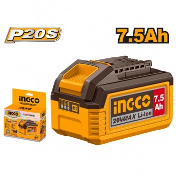 Аккумулятор INGCO FBLI2075 Li-Ion 20 В 7,5 Ач для инструментов P20S, с индикатором заряда