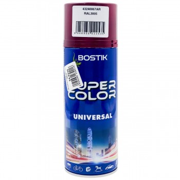 Эмаль аэрозольная BOSTIK Super Color UNIVERSAL винно-красный, RAL3005, 400 мл 43240067AR