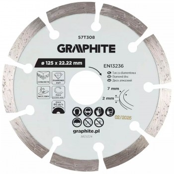 Диск алмазный сегментный GRAPHITE 57T308 125х22,2 мм для бетона, кирпича и камня, сухая и влажная резка