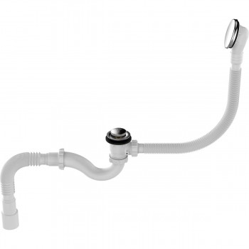 Сифон для ванны Aquant 1 1/2" х 40 мм прямоточный клик-клак с утапливаемым грибком перелив-автомат металл с гофротрубой 40х40/50 мм (V682-18-MR)