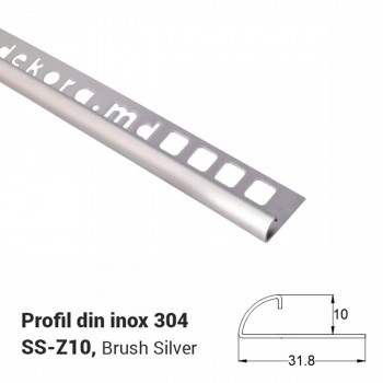 Профиль для плитки из нержавеющей стали AISI 304 Dekora SS-Z10 10 мм, 2.5 м, брашированное серебро