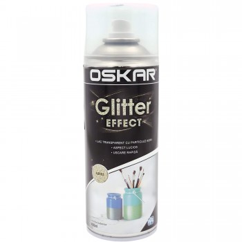 Lac spray OSKAR Glitter EFFECT transparent cu particule aurii 400 ml