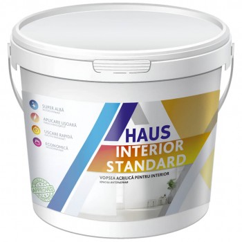 Краска водоэмульсионная акриловая Haus Interior Standard, матовая, белая, 6 кг
