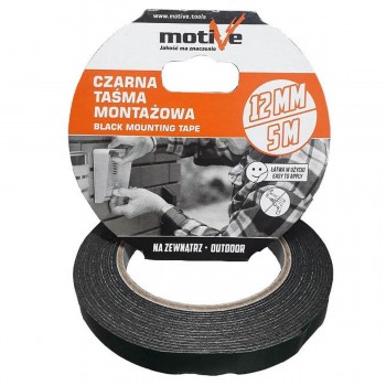 Лента монтажная двусторонняя Motive 12 мм х 5 м, вспененная основа, черная (Арт. 020175)