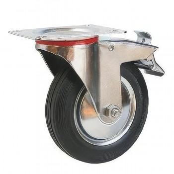 Колесо поворотное с тормозом Colson 4003-200, 200 мм, 190 кг, резина, площадка 131х104 мм