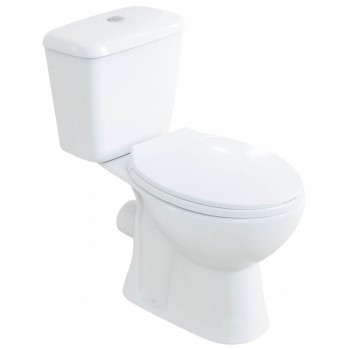 Vas WC compact Victory TR128P 340x735 mm, alb, evacuare orizontală, alimentare inferioară, capac PP soft close, spălare 3/6 L