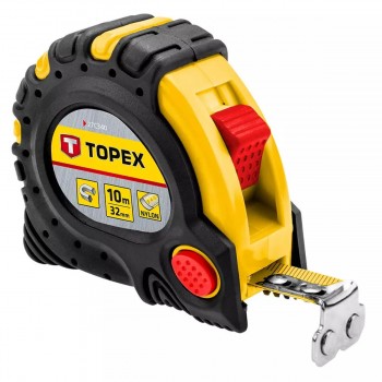 Рулетка TOPEX 10 м x 32 мм с магнитным зацепом и двойным фиксатором 27C340