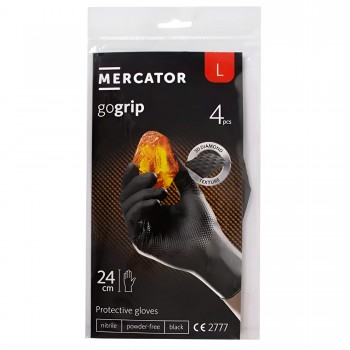 Mănuși din nitril Mercator GoGrip, negre, mărimea L, 4 buc