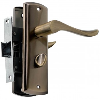 Mâner de ușă cu broască pe placă, bronz antic, universal, pentru interior, MDF YPN BK-009 YPN009AB