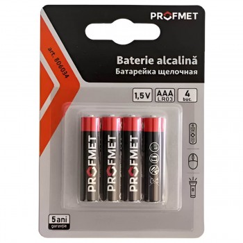Baterie alcalină Profmet AAA (LR03) 1.5 V, 4 bucăți, blister