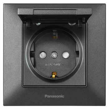 Розетка с заземлением, шторками и крышкой Panasonic Arkedia Slim скрытая установка, антрацит WNTC0210-2DG