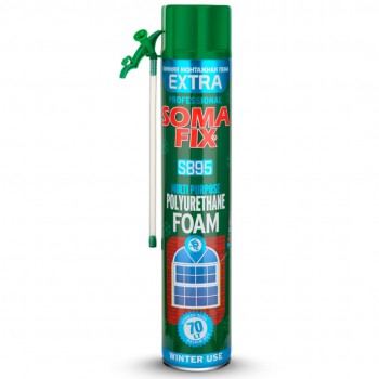Spumă poliuretanică de montaj de iarnă SOMAFIX S895, 850 ml, cu randament mărit până la 70 l și coeficient redus de expansiune secundară